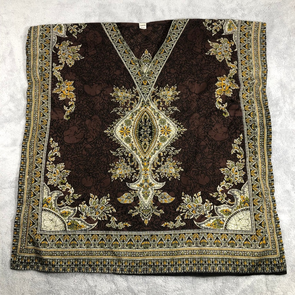 Highness Kaftan Dress Women OS Brown Paisley Medallion Boho Kimono Poncho